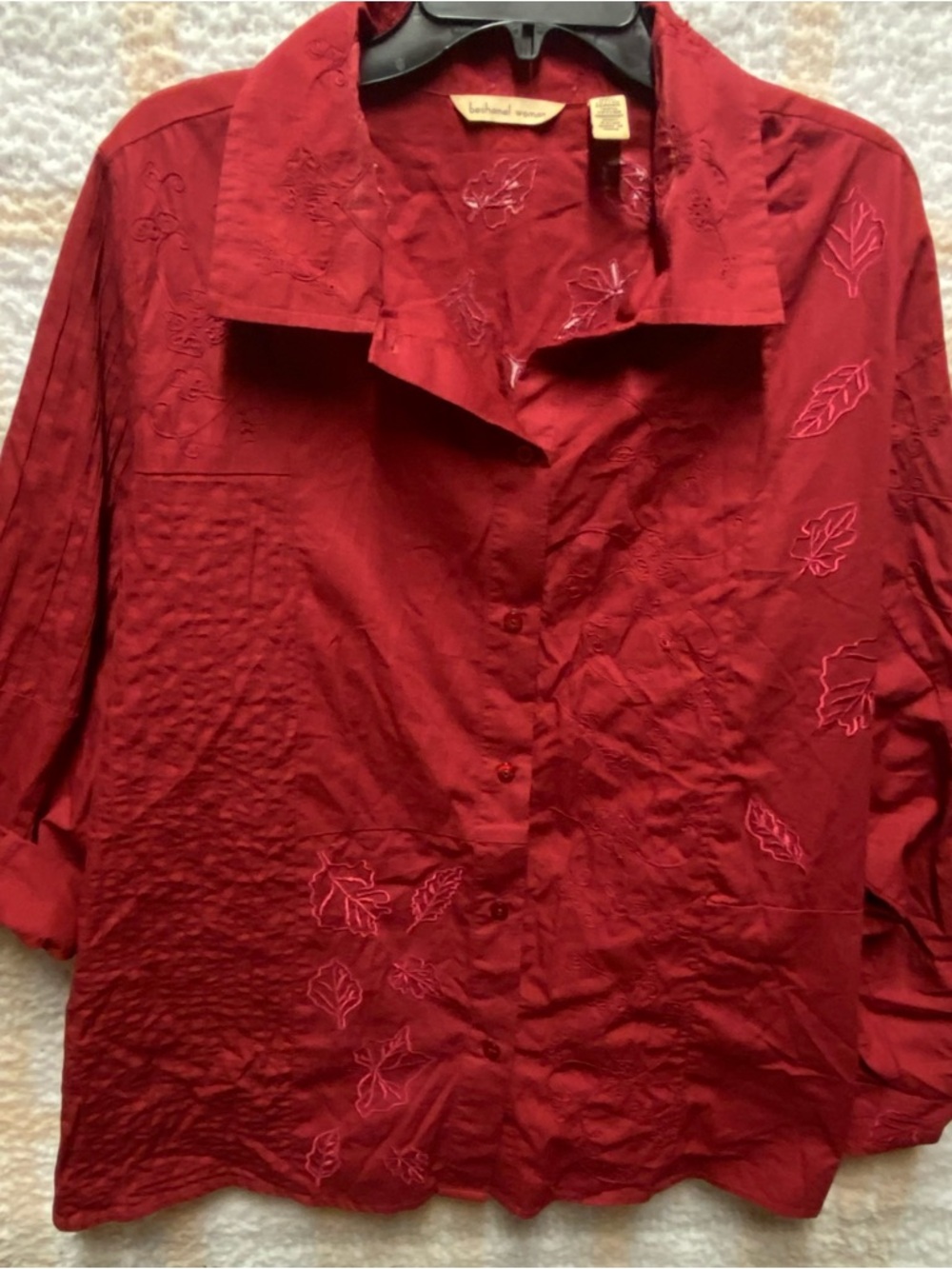 Bechamel Embroidered Wine-Red Button Down Shirt Women’s Size 3x